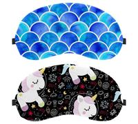 Eslifey Schlafmaske, Einhorn, schwarze Galaxie-Augenbinde, Schlafmaske, Augenschutz, für Männer und Frauen, Flugzeug, Reisen, 2 Stück