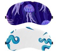 Eslifey Schlafmaske, Oktopus-Augenmaske, Blau und Weiß, Ozean-Augenbinde, Schlafmaske, Augenschattenabdeckung für Männer und Frauen, Flugzeugreisen, 2 Stück