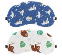 Eslifey Schlafmaske, tropische Palmenblätter und Faultier-Muster, Augenbinde, Schlafmaske, Augenschutz, für Männer und Frauen, Flugzeug, Reisen, 2 Stück