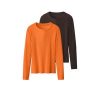 Esmara® Damen Gerippte Langarmshirts, 2 Stück (dunkelbraun/orange, M(40/42))