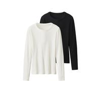 esmara® Damen Gerippte Langarmshirts, 2 Stück (Schwarz/weiß, M(40/42)) weiss M(40/42)