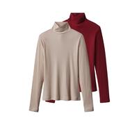 Esmara® Damen Gerippte Rollkragenshirts, 2 Stück (rot/beige, M(40/42))