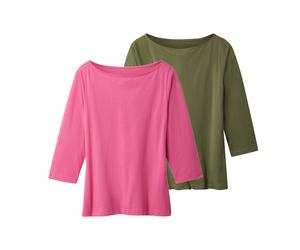 Esmara® Damen Langarmshirt 3/4 Arm, 2 Stück (grün/pink, M(40/42))