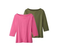 esmara® Damen Langarmshirt 3/4 Arm, 2 Stück (grün/pink, S(36/38)) pink S(36/38)