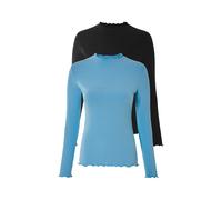 Esmara® Damen Langarmshirt Rippe 2er (Schwarz/blau, Xs(32/34))