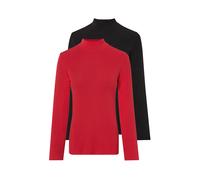 esmara® Damen Langarmshirt Rollkragen (Schwarz/Rot, Xs(32/34)) rot XS(32/34)