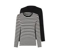 esmara® Damen Langarmshirt (Streifen/weiß/schwarz, S(36/38)) weiss S(36/38)