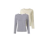 esmara® Damen Langarmshirts, 2 Stück (weiß/navy, Xs(32/34))
