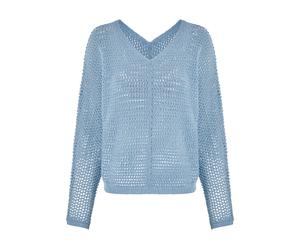 esmara® Damen Pullover Lochstrick (Blau, M(40/42))