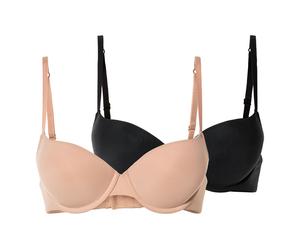 esmara® Damen Push Up BHs 2er Set (80B, schwarz/beige)