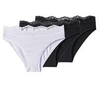 esmara® Damen Slips mit Spitze, 3 Stück (Schwarz/Weiß, Xs(32/34)) XS(32/34)