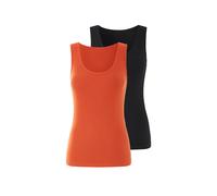 esmara® Damen Top Rippe, 2 Stück (schwarz/orange, Xs(32/34)) schwarz XS(32/34)