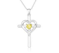 Esmoly Kreuz Kette Damen 18K Weißgold Vergoldet Halskette Herz Zirkon Kreuz Anhänger Geschenke für Frauen Mädchen 16+3 Inches (Weißgold 11)