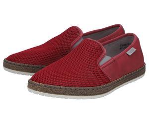 Espadrille RIEKER, Damen, Gr. 41, dunkelrot, grau, Nubuklederimitat, Textil, unifarben mit Farbeinsatz, Schuhe Slipper, Sommerschuh, Slipper, Freizeitschuh im Materialmix (36611744-41) dunkelrot, grau