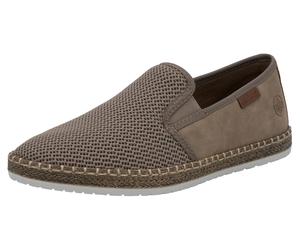 Espadrille RIEKER, Herren, Gr. 41, grau (fango), Nubuklederimitat, Textil, Schuhe Espadrille, Slipper, Strandschuh, Sommerschuh mit Stretcheinsätzen (37228149-41) fango