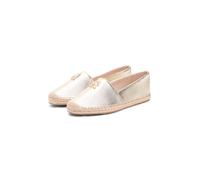 Espadrille TOMMY HILFIGER "TH LOGO GOLD ESPADRILLE", Damen, Gr. 40, goldfarben, Leder, geflochten, unifarben, Schuhe Espadrille, Sommerschuh, Schlupfschuh mit edlem TH-Schmuckelement (40789130-40) gol