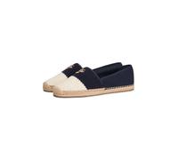 Espadrille TOMMY HILFIGER "TH SCRIPT CROCHET ESPADRILLE", Damen, Gr. 37, blau (dunkelblau), Leder, Synthetik, Textil, Schuhe Espadrille, Schlupfschuh, Sommerschuh, mit TH-Schmuckelement, schmale Form