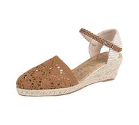 Espadrilles Damen Boho Chic Keilabsatz Slipper Plattform Jute Sandalen Esparto Keile mit Spitze und Knöchelriemen Brautschuhe Espadrilles Hochzeit Böhmen Sandaletten