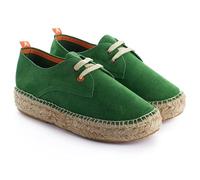 Espadrilles Damen Plattform aus Jute und Leder mit Schnürung, lässig, Sommer, handgefertigt in Spanien, flexibel, weich und atmungsaktiv, grün, 38 EU