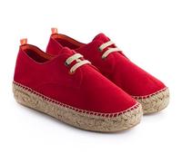 Espadrilles für Damen, flach, aus Jute und Leder, Schnürung, lässig, Sommer, handgefertigt in Spanien, flexibel, weich und atmungsaktiv, rot, 39 EU