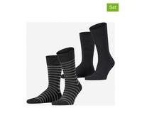 Esprit Herren Socken Fine Stripe – 2er-Pack Baumwolle gemustert, Schwarz, Gr. 43-46