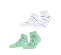 ESPRIT Damen Sneakersocken Flowers & Stripes 2-Pack W Sn Baumwolle kurz gemustert 2 Paar, Grün Mint 7537, 35-38