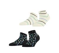 ESPRIT Damen Sneakersocken Flowers & Stripes 2-Pack W Sn Baumwolle kurz gemustert 2 Paar, Schwarz Black 3000, 35-38