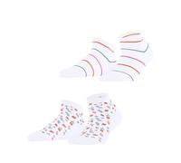 ESPRIT Damen Sneakersocken Flowers & Stripes 2-Pack W Sn Baumwolle kurz gemustert 2 Paar, Weiß White 2000, 39-42