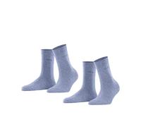 ESPRIT Damen Socken Basic Easy 2-Pack W SO Baumwolle einfarbig 1 Paar, Blau (Jeans Melange 6458), 39-42