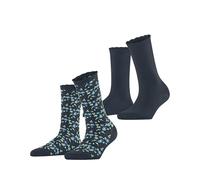 ESPRIT Damen Socken Flower Meadow 2-Pack W So Baumwolle gemustert 2 Paar, Blau Marine 6120, 39-42