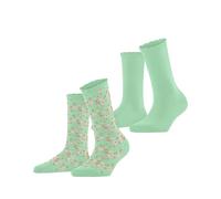 ESPRIT Damen Socken Flower Meadow 2-Pack W So Baumwolle gemustert 2 Paar, Grün Mint 7537, 39-42