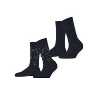 ESPRIT Damen Socken Flower Rib Multipack W So Baumwolle gemustert 2 Paar, Blau Marine 6120, 35-38