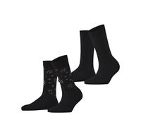 ESPRIT Damen Socken Flower Rib Multipack W So Baumwolle gemustert 2 Paar, Schwarz Black 3000, 39-42
