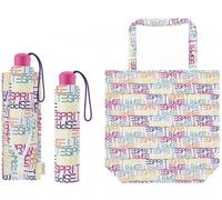 Esprit - Esprit Super Mini with shopper Faltschirm letter dance white Weiß