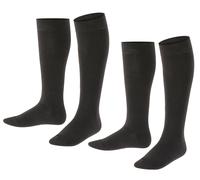 ESPRIT Unisex Kinder Kniestrümpfe Foot Logo 2-Pack K KH Baumwolle lang einfarbig 2 Paar, Schwarz (Black 3000) neu - umweltfreundlich, 31-34
