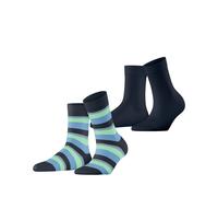 Esprit Socken Crochet Stripe 2er-Pack Damen Baumwolle Blau Größe 39-42
