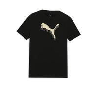 T-Shirt PUMA "ESS METALLIC TEE G", Kinder, Gr. 152, puma schwarz, metallic gold, Jersey, Obermaterial: 100% Baumwolle, bedruckt, sportlich, regular fit normal, Rundhals, Kurzarm, Shirts (11900323-152)