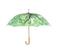 Großer Regenschirm mit schönem Walddruck, automatischer Öffnung, Griff und Gehstock aus Holz