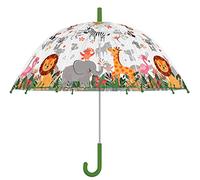 Esschert Design Kinder Regenschirm Transparten Dschungel Automatik Löwe Elefant Giraffe Flamingo