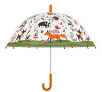 Esschert Design Kinder Regenschirm transparent mit WALDTIEREN und orangem Griff