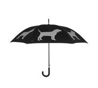 Esschert Design Regenschirm Reflektor Hund aus Polyester, Ø 105 x 85,1 cm, schwarze Polyester/weiße Hundefiguren, Kunststoffgriff