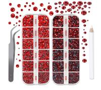 esseelove DIY Hotfix Strasssteine flache Rückseite, 4832 Stück, Glas, SS6-SS30, Strass-Set, Rot