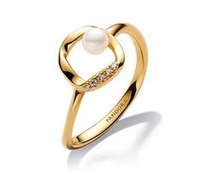Essence Damenring mit Perle und Zirkonia, IP Gold