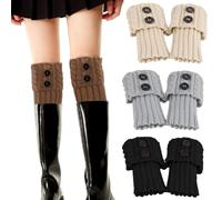 Esshogo 3 Paar Leg Warmers, Weiche Winter Stulpen, Stulpen Damen aus Baumwolle, Stricken Häkelarbeit Kurze Knopf Pulswärmer, Stricken Häkelarbeit Kurze Leg Warmers, Gestrickte Leg Warmers