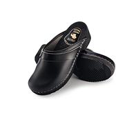 ESTRO Clogs Damen Holz Leder - Clogs Herren Holzschuhe Herren Holzclogs Damen mit rutschfest Sohle CDL07 (37, Schwarz)