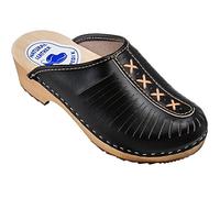 ESTRO Clogs Damen Holz Leder - Holzclogs Damen Clogs Leder Holzschuhe mit rutschfest Sohle CDL01 (38, CDL01 Onyx)
