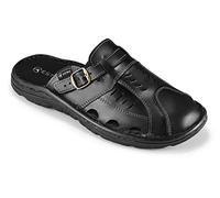 ESTRO Sandalen Herren Leder Pantoletten - Echtleder Sommerschuhe Herren Schlappen Männer mit rutschfeste Gummisohle S4 (45, Schwarz)