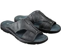 ESTRO Sandalen Herren Sommer Leder - Echtleder Sommerschuhe Herren Schlappen Männer mit Rutschfeste Gummisohle s1 (46, Schwarz)