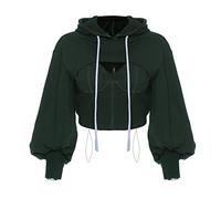 EsukAr Frauen Lange Ärmel Beschnitten Super Crop Top Hoodies Sweatshirt Ästhetische Punk Hip Hop Tanz Sexy Rave Tuch,Grün,S