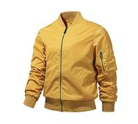 EsUkar Herren Jacke,Herren Bomberjacke Biker Mantel Mehrere Taschen Baseball Outdoor Sport Winddichter Mantel Vintage Distressed Herbst Übergangsjacke,Gelb,3Xl